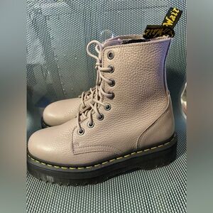 Dr. Doc Martens Jadon III Platform Combat Boots Taupe Pebbled Leather Chunky